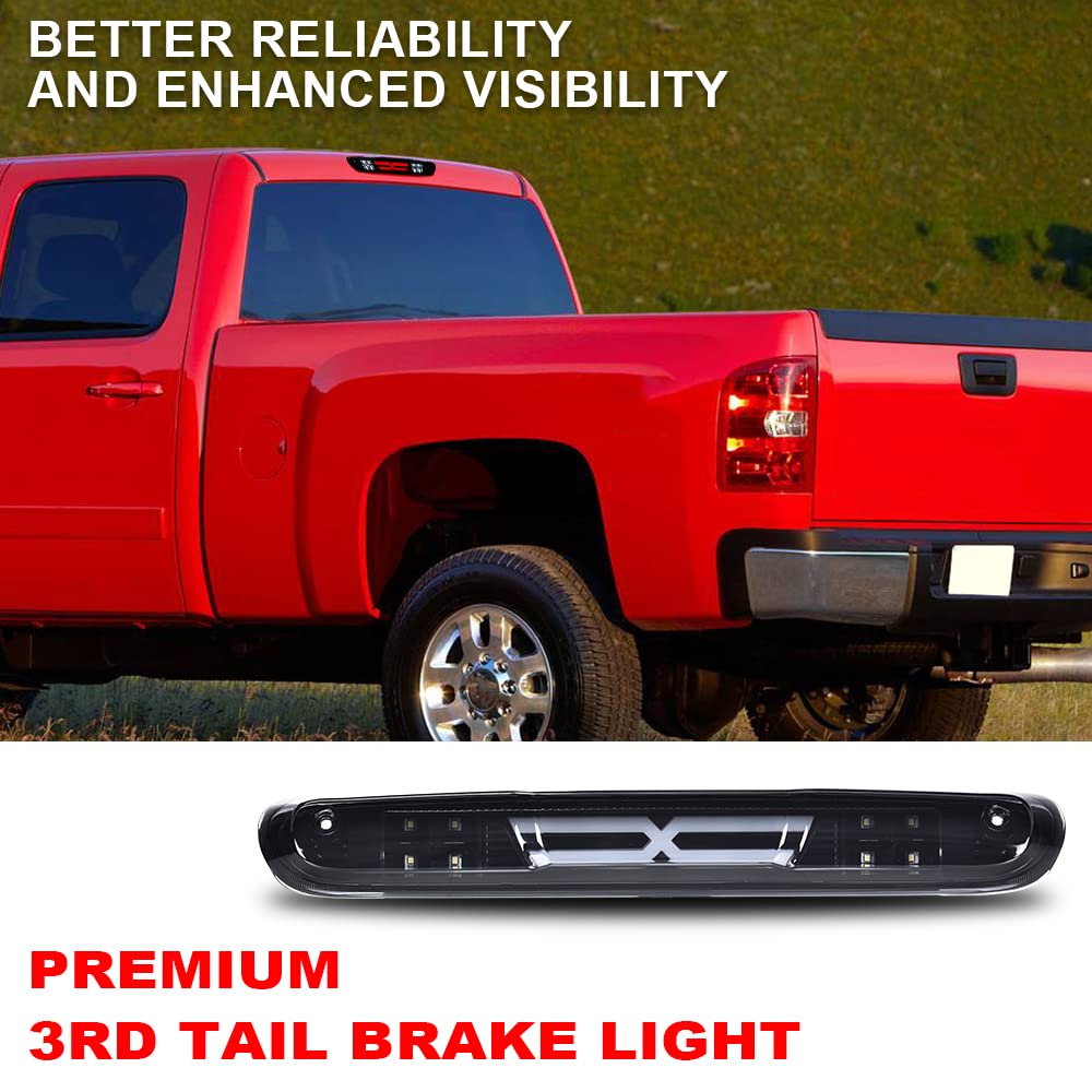 CNNELL Brake Lights Assembly Compatible with Chevy Silverado/Sierra 2007 2008 2009 2010 2011 2012 2013 3RD Third Cargo Lamp(Smoky Lens Black Bottom)