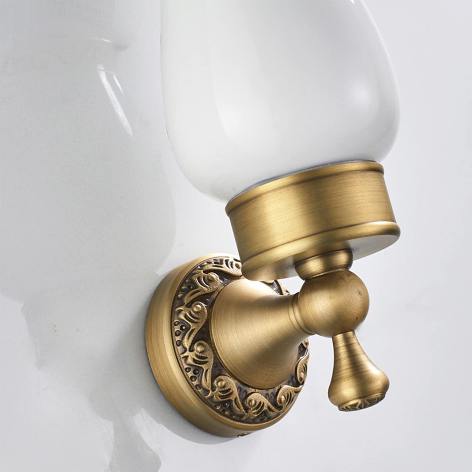 Soporte para Cepillos De Dientes, Soporte para Cepillos De Dientes De Latón Antiguo con Taza De Cerámica, Soporte para Cepillos De Dientes Montado En La Pared con Base De Flores Impresas