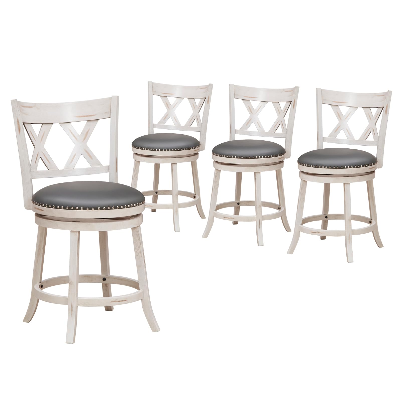 Giantex 25.5" Bar Stools Set of 4, Swivel Counter Height Stools w/Back, 20" Wide Padded Seat, Rubber Wood Frame, Armless Farmhouse Barstools for