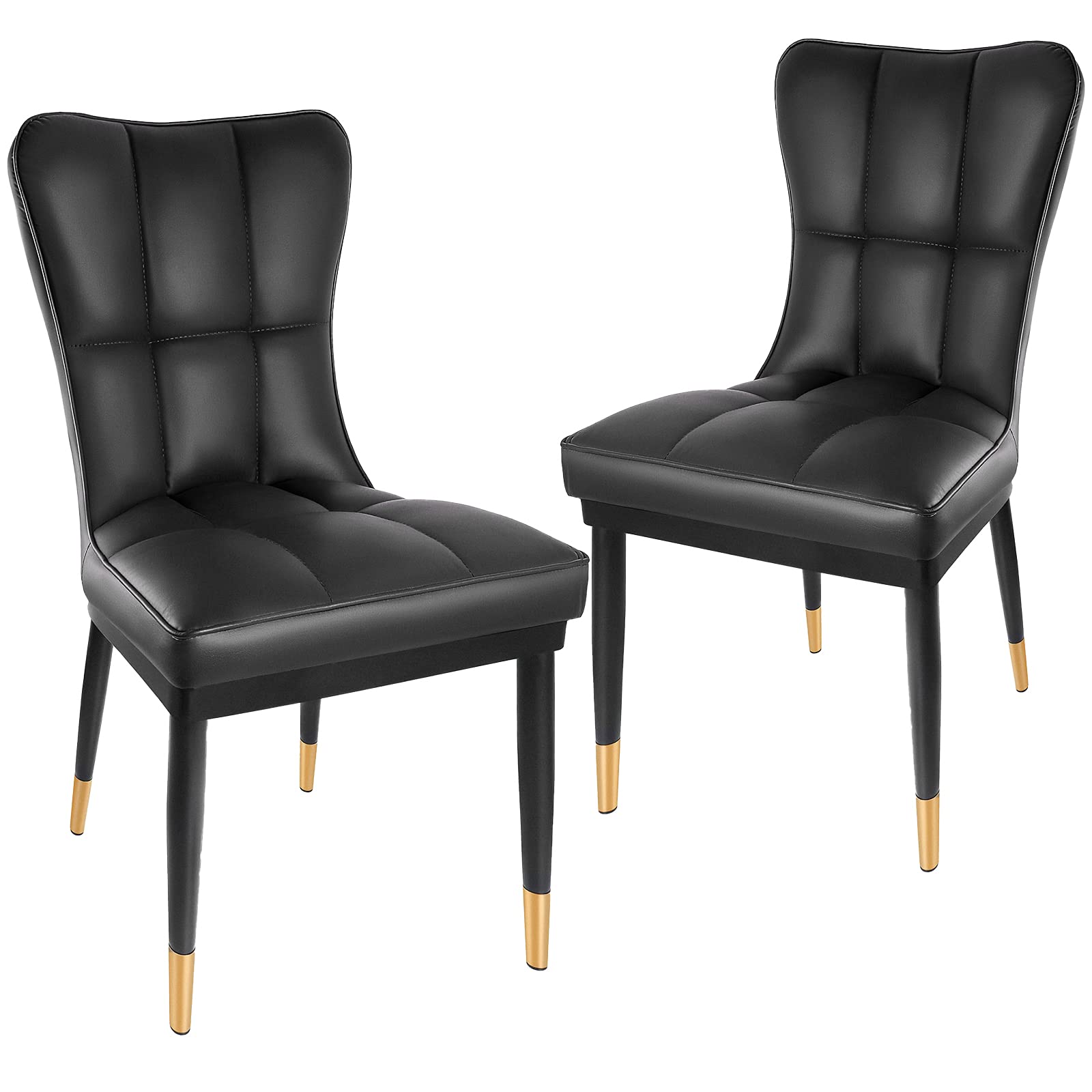 Dining Room Chairs Set of 2, PU Leather High Back Dining Chair Retro Mid Century Modern Upholstered Chairs with Metal Legs for Kitchen, Dining Room, Restaurant, Cafe (Black)