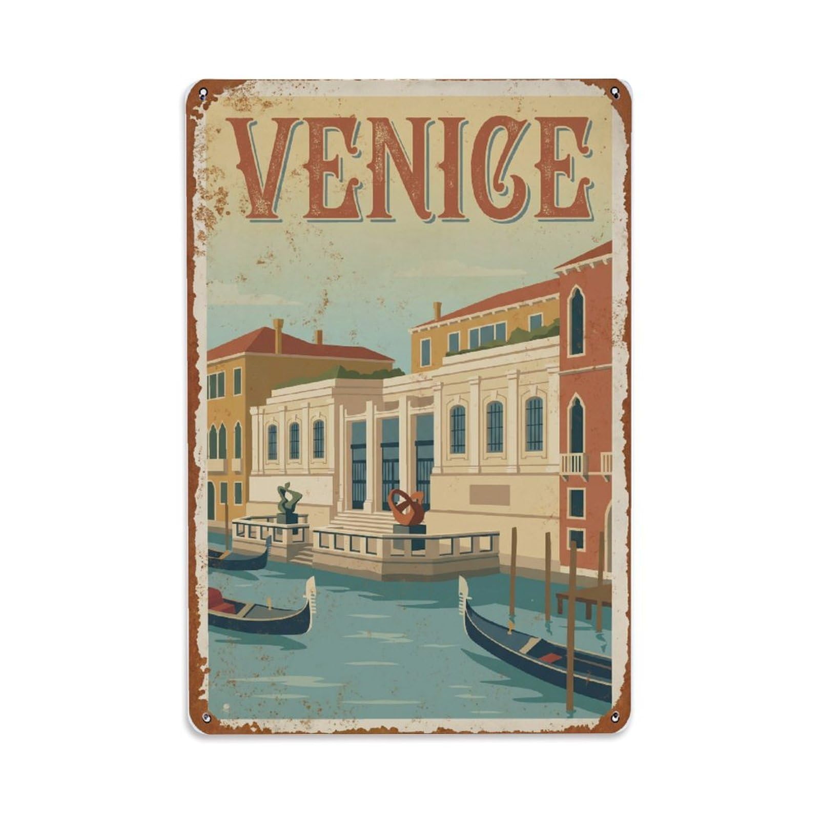 Vintage Travel Venice Peggy Guggenheim Modern Art Museum Rusted Italy Metal Tin Sign Plaque Wall Decor for Cafe, Club Bar, Office, Home Garden Metal Poster 8x12Inch