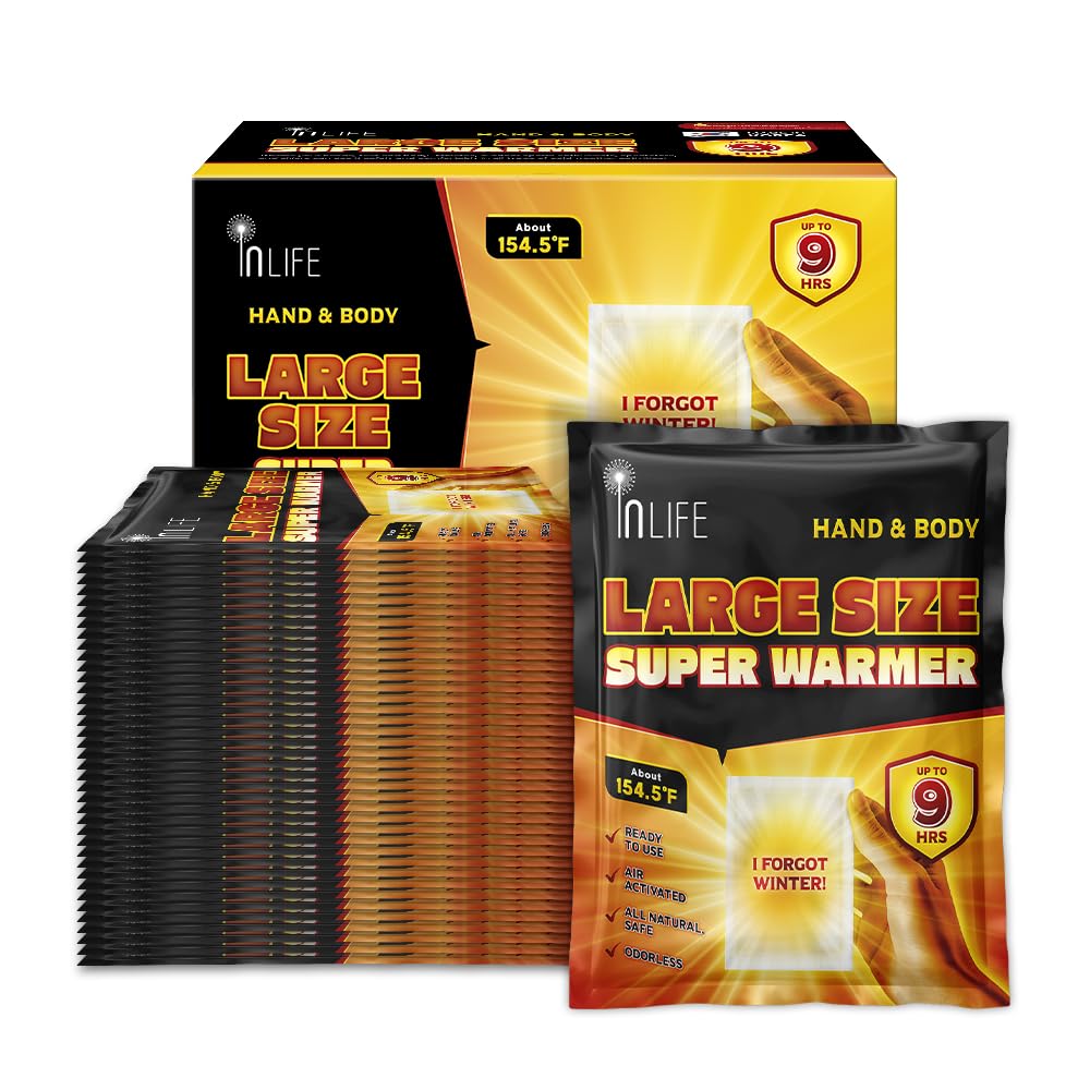 InLife Large Size Super Warmer for Hands and Body, Wider Area Covered, Outdoor Activities, Air-Activated, Single Use, Ready to Use, Consistently Long Last for 9 Hours, Odorless, 40 Packs