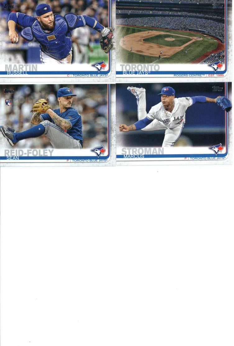 2019 Topps Master (Series 1 & 2, Update) Baseball Toronto Blue Jays Team Set of 34 Cards: Marcus Stroman(#37), Richard Urena(#39), Danny Jansen(#67), Vladimir Guerrero Jr.(#US1), Lourdes Gurriel Jr.(#82), Sean Reid-Foley(#134), Teoscar Hernandez(#152), Ken Giles(#184), Rogers Centre(#245), Ryan Borucki(#246), Devon Travis(#298), Randal Grichuk(#309), Russell Martin(#348), Kendrys Morales(#436), Reese McGuire(#442), Matt Shoemaker(#533), plus more