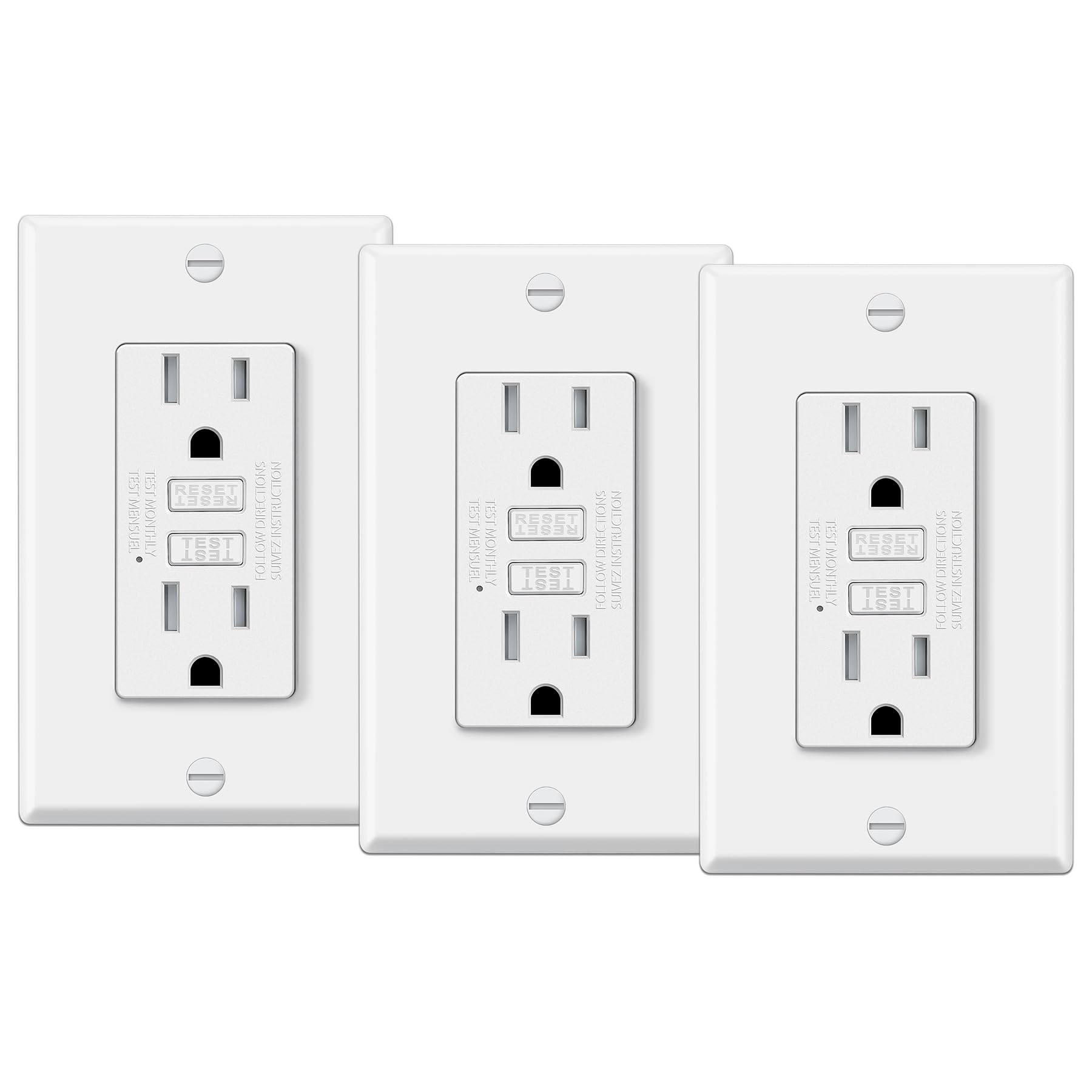 ELECTECK 3 Pack GFCI Outlets 15 Amp, Tamper Resistant (TR), Ultra Slim GFI Receptacles with LED Indicator, Ground Fault Circuit Interrupter, Decor