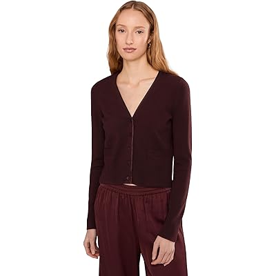 Vince Satin Button V-Neck Cardigan oxblood