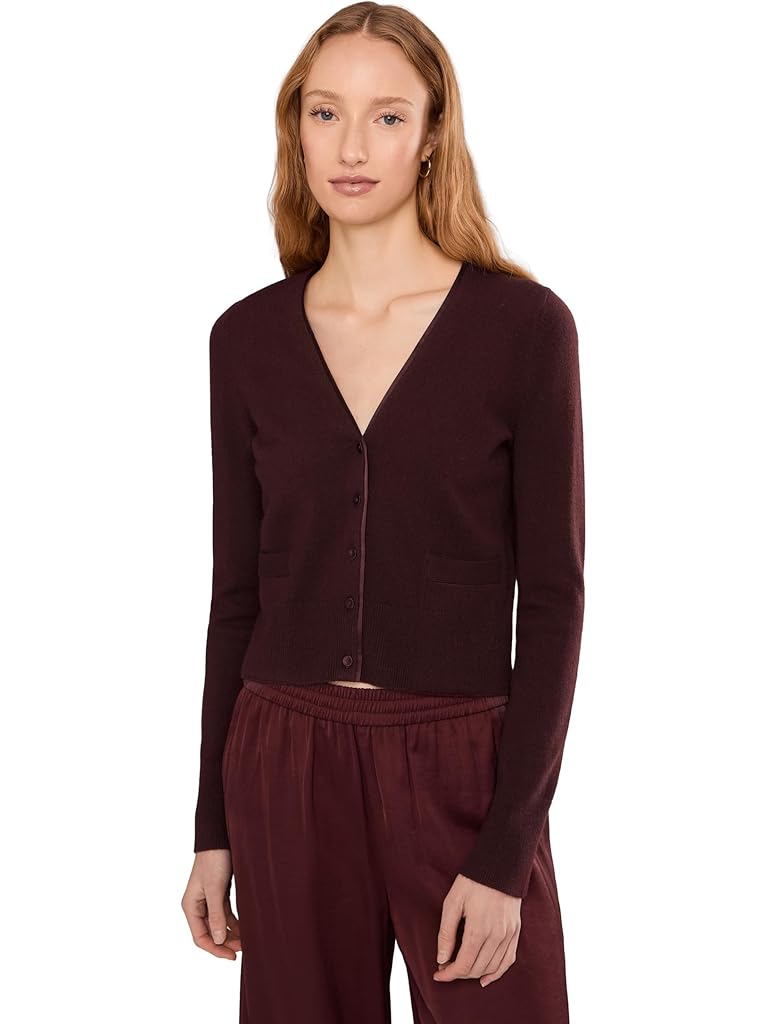 Red Vince Satin Button V-Neck Cardigan