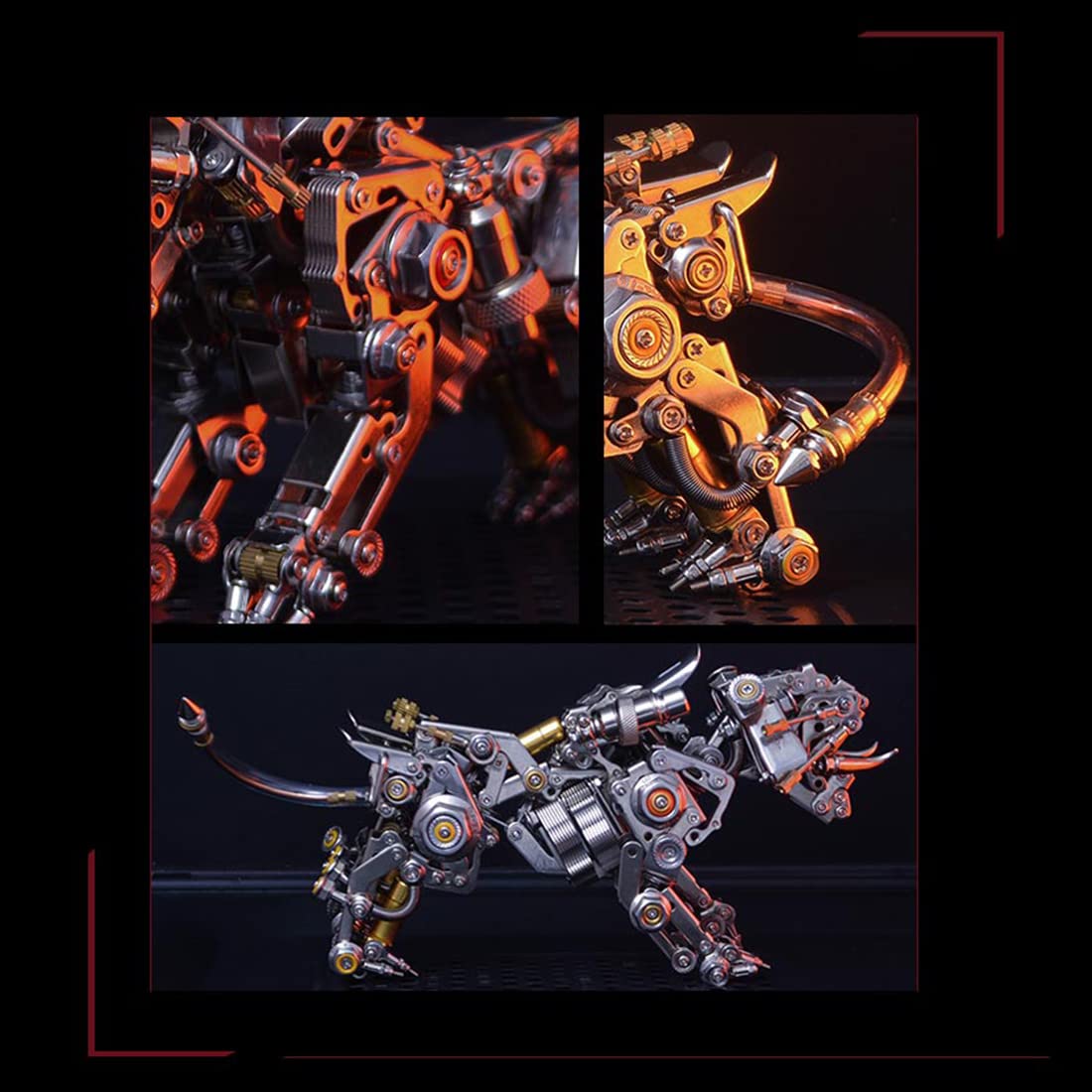 Puzzle 3D metalu, 700-elementowy model montażowy tygrysa, zestaw modeli 3D metalowymi elementami i światłami, wycinany laserowo model mechanicznej układanki - Smilodon