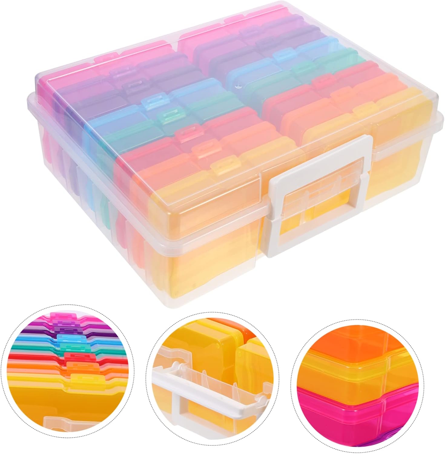 Happyyami Compartment Photo Storage Box with Durable Plastic Transparent Card Organizer for Greeting Cards and Photos Portable Multi Functional