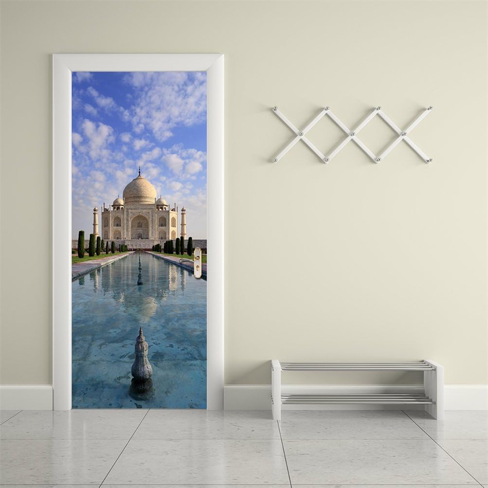 Fymural Door Wall Mural Wallpaper Stickers-Taj Mahal Vinyl Removable 3D Decals 30.3x78.7,Multicolor