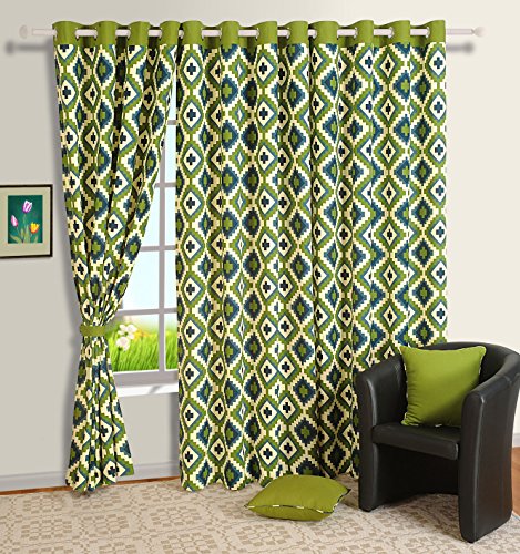 Image of Swayam 100% Cotton Door Curtain (1PC) 210TC for Bedroom, Living Room - Comes with Readymade Eyelets, Triple Layer Weave (7.5Ft) Noise Dampener, Machine Washable - Green