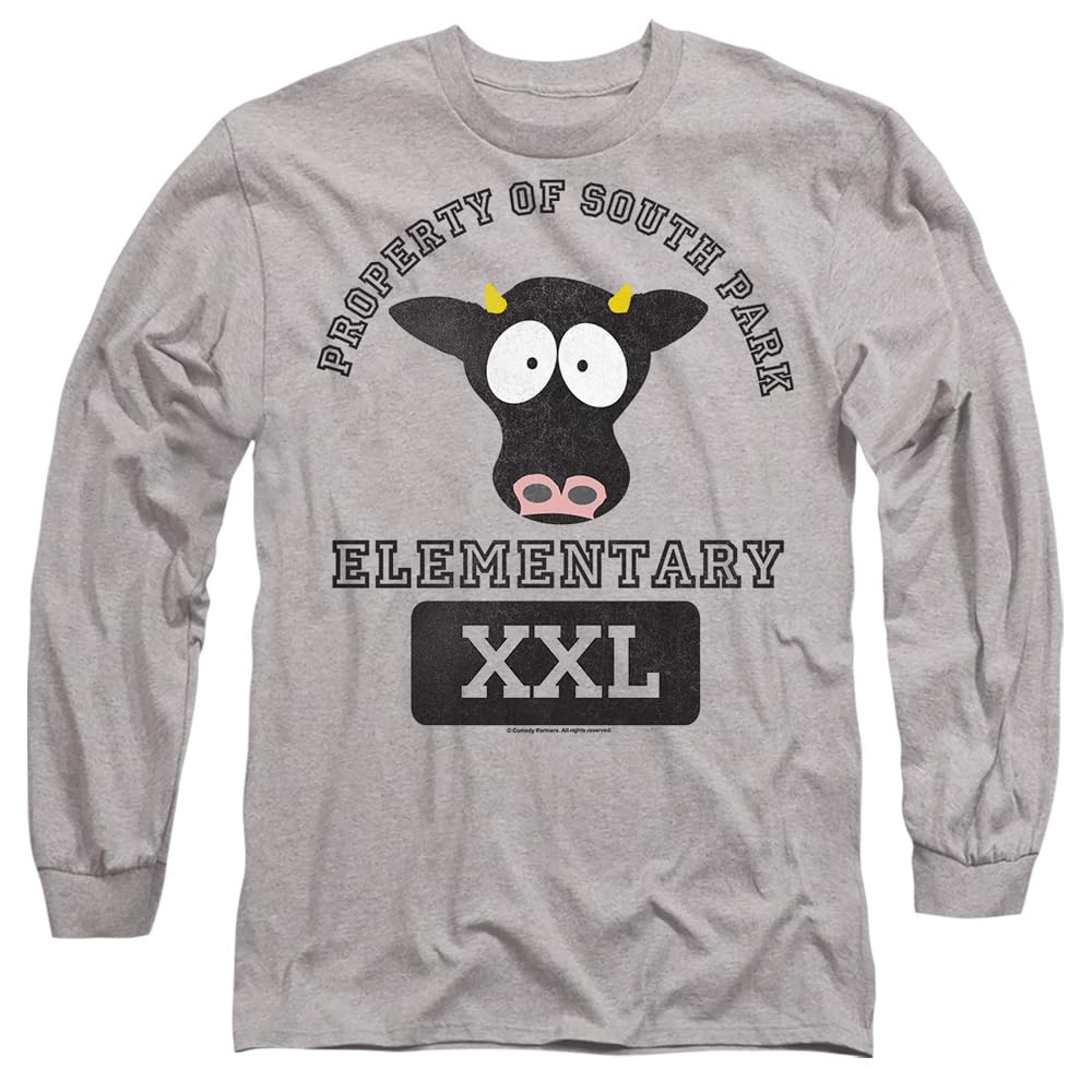 South Park Cows Mens Long Sleeve T Shirt, Athletic Heather, Large Charcoal