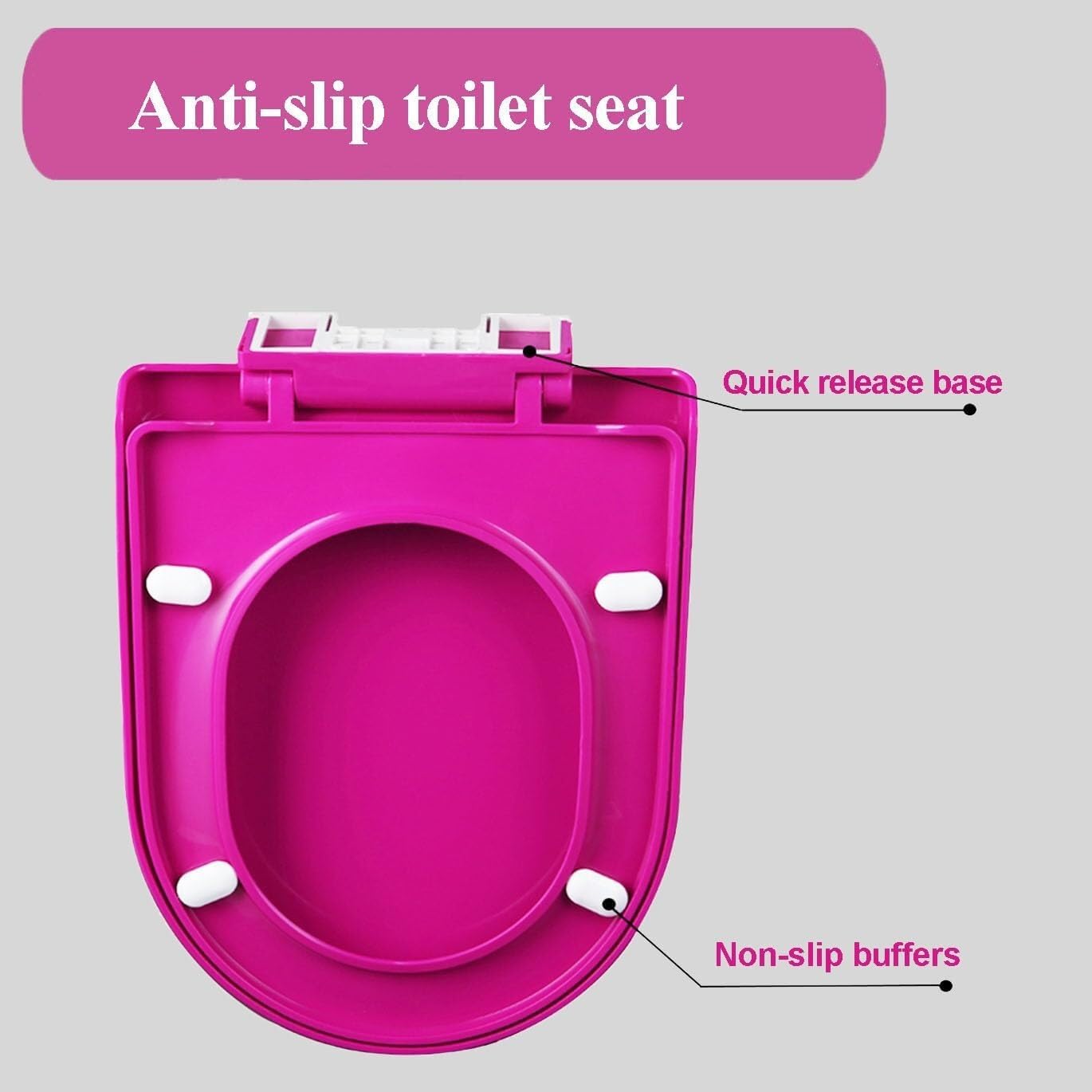 D Shape Toilet Seat, Soft Close with Quick Release, Adjustable Hinges for Easy Cleaning, Colored Polypropylene Toilet Lid, 36x44.5cm, Orange/Red(Fuchsia) (Red)