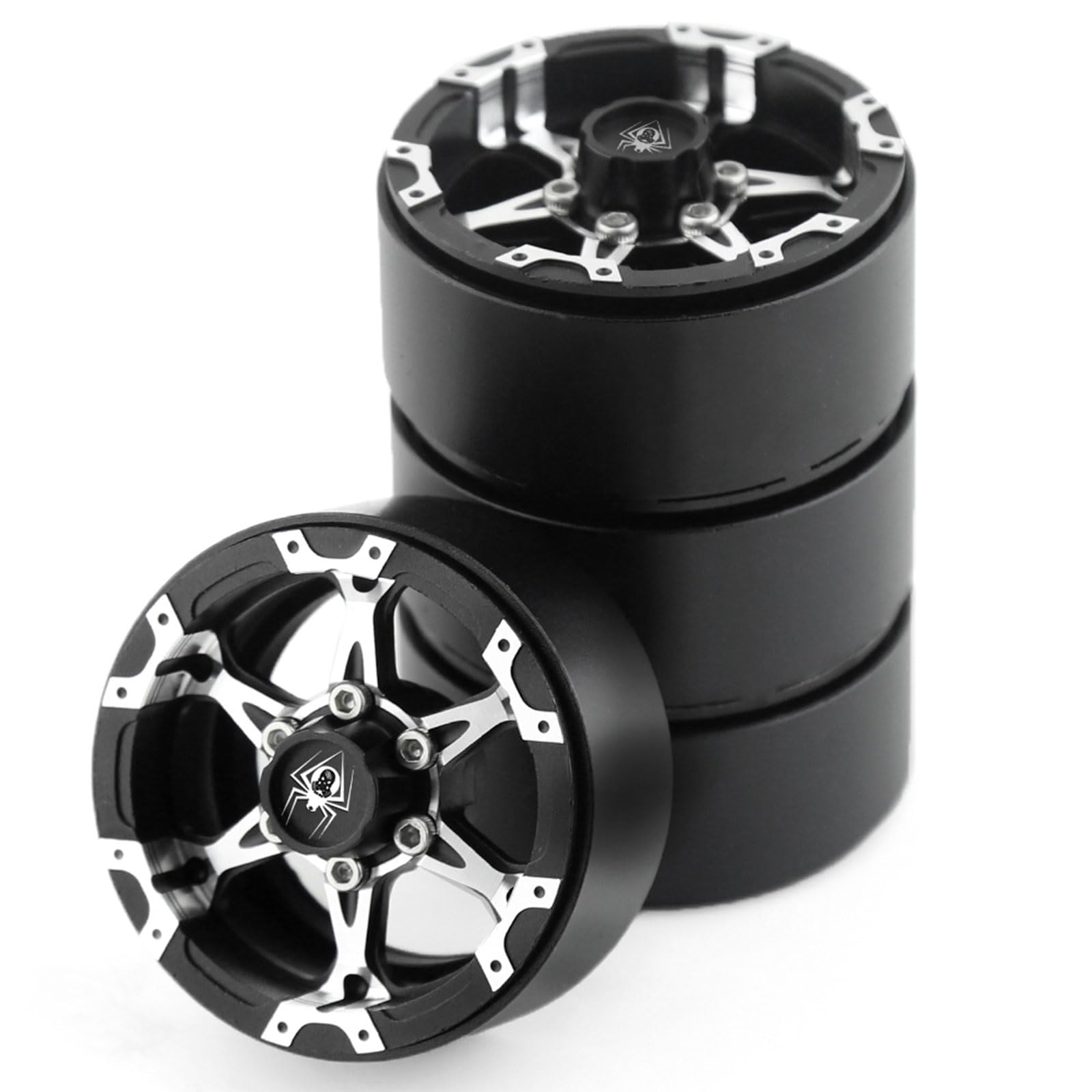4 pièces moyeu de Roue 1, 9 ' ' Jantes de Roue en métal Beadlock avec 6 Rayons pour Voiture télécommandée Jouet 1/10 modèle Accessoires sur chenilles moyeux pour chenilles