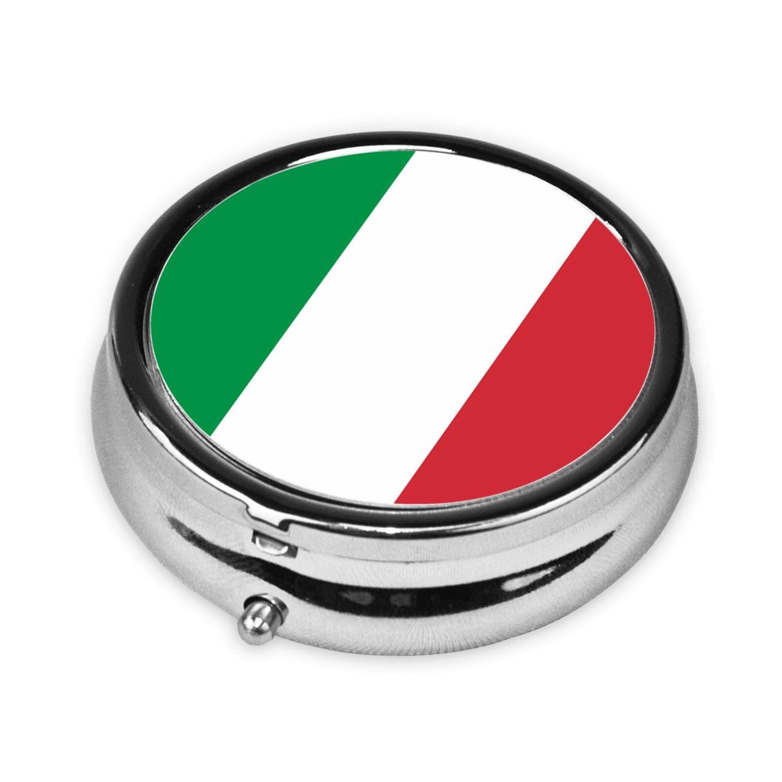 Cute 3-Compartments Round Pill Box Italian Flag Small Pill Case Portable Medicine Dispenser,for Pocket Purse