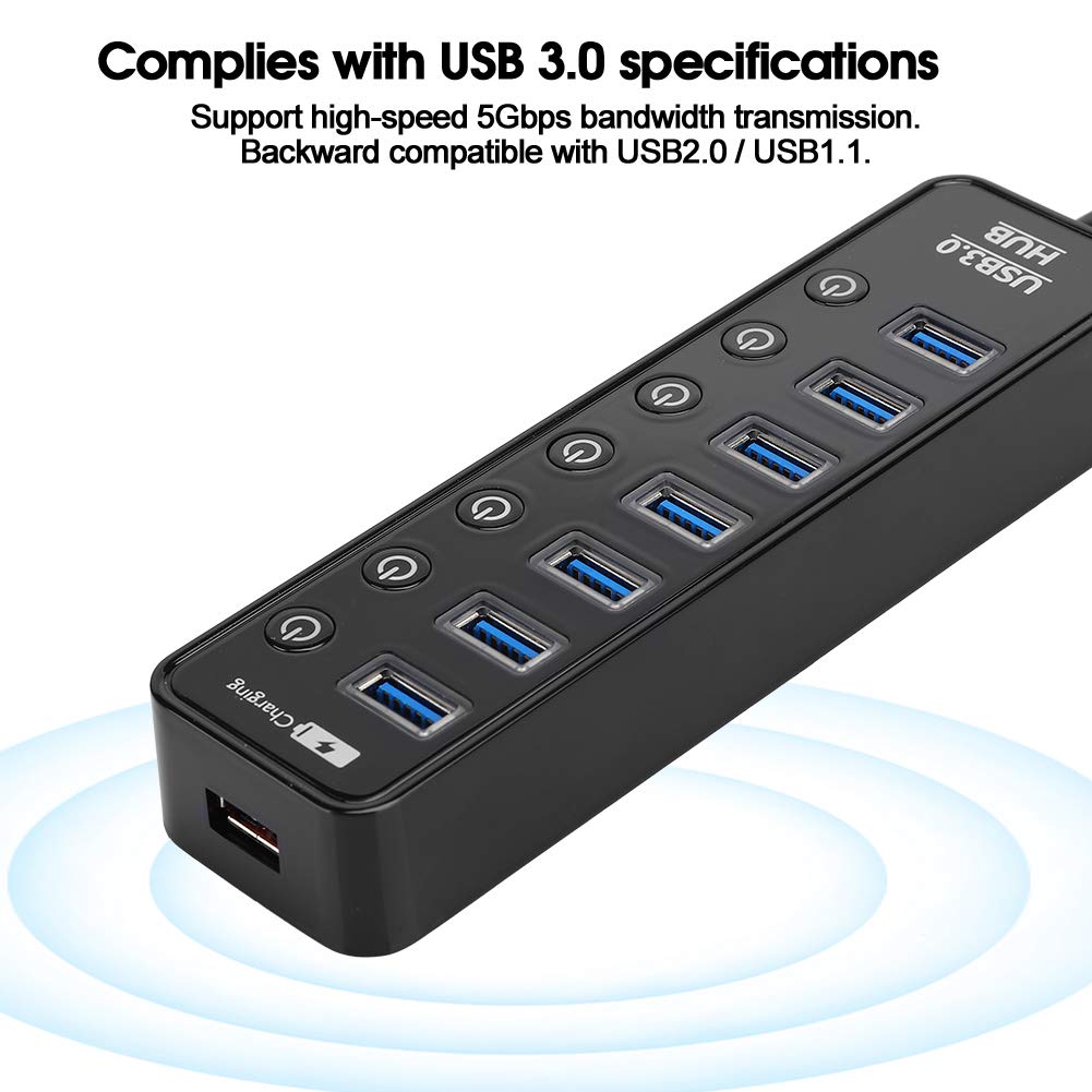 Ejoyous Hub USB Splitter USB con 7 Porte e Switch Individuali, Docking Station 3.0 con Trasferimento a 5 Gbps e Ricarica Intelligente 2A, per Uso Desktop in Ufficio di Laptop