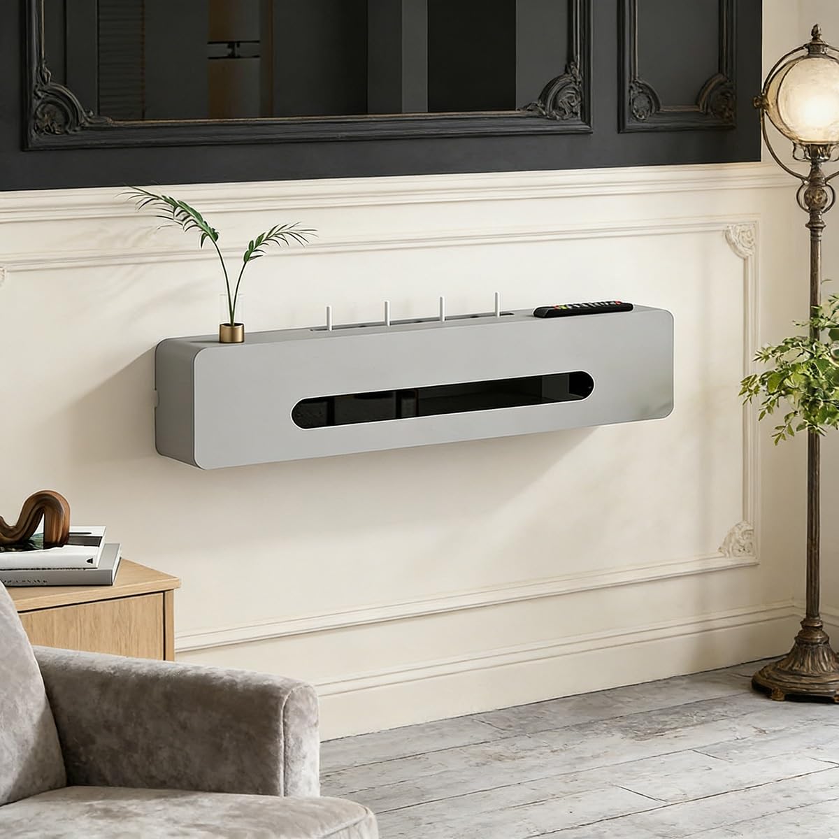 Cache Box Routeur Mural - Boîtier de Rangement en Bois pour Routeur, Câbles et Prises, Salon Chambre Bureau(White,23.6 * 7.9 * 6.3in)