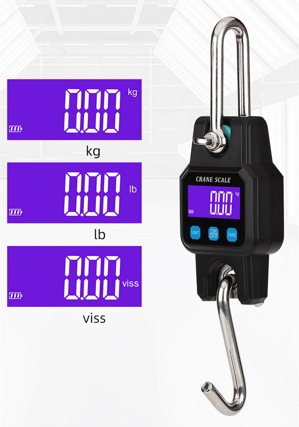 Klau Portable Rechargeable Crane Scale 300 kg / 600 lb Heavy Duty Digital Hanging Scales LCD Display with Backlight Orange for Home Farm Hunting Outdoor