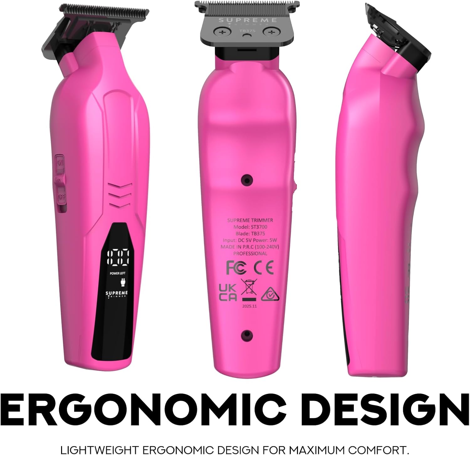 Supreme Trimmer Vader Lite ST3700 Professional Barber Trimmer – Ultra Sharp Zero Gap DLC T-Blade, 7000 RPM Cordless Detailer, USB-C Fast Charge, 120 Min Runtime (Pink)