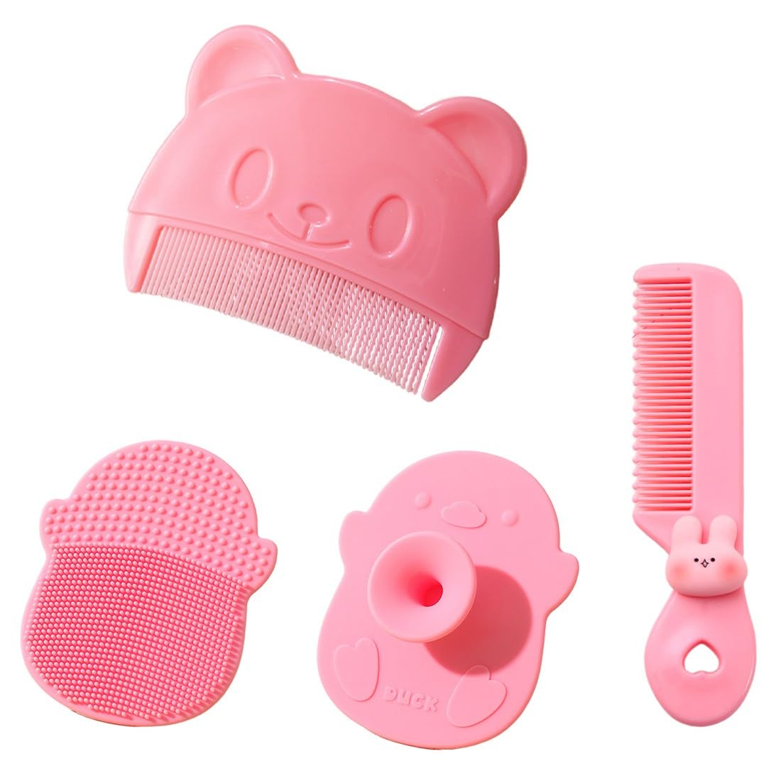 3 Pcs Spazzola Da Bagno, Pettine Neonato,Pettine Crosta Lattea Neonato, Spazzola e Pettine Neonato,Pazzola Per Bambini In Silicone Adatto Per Il Massaggio Del Cuoio Capelluto Del Neonato(Rosa)