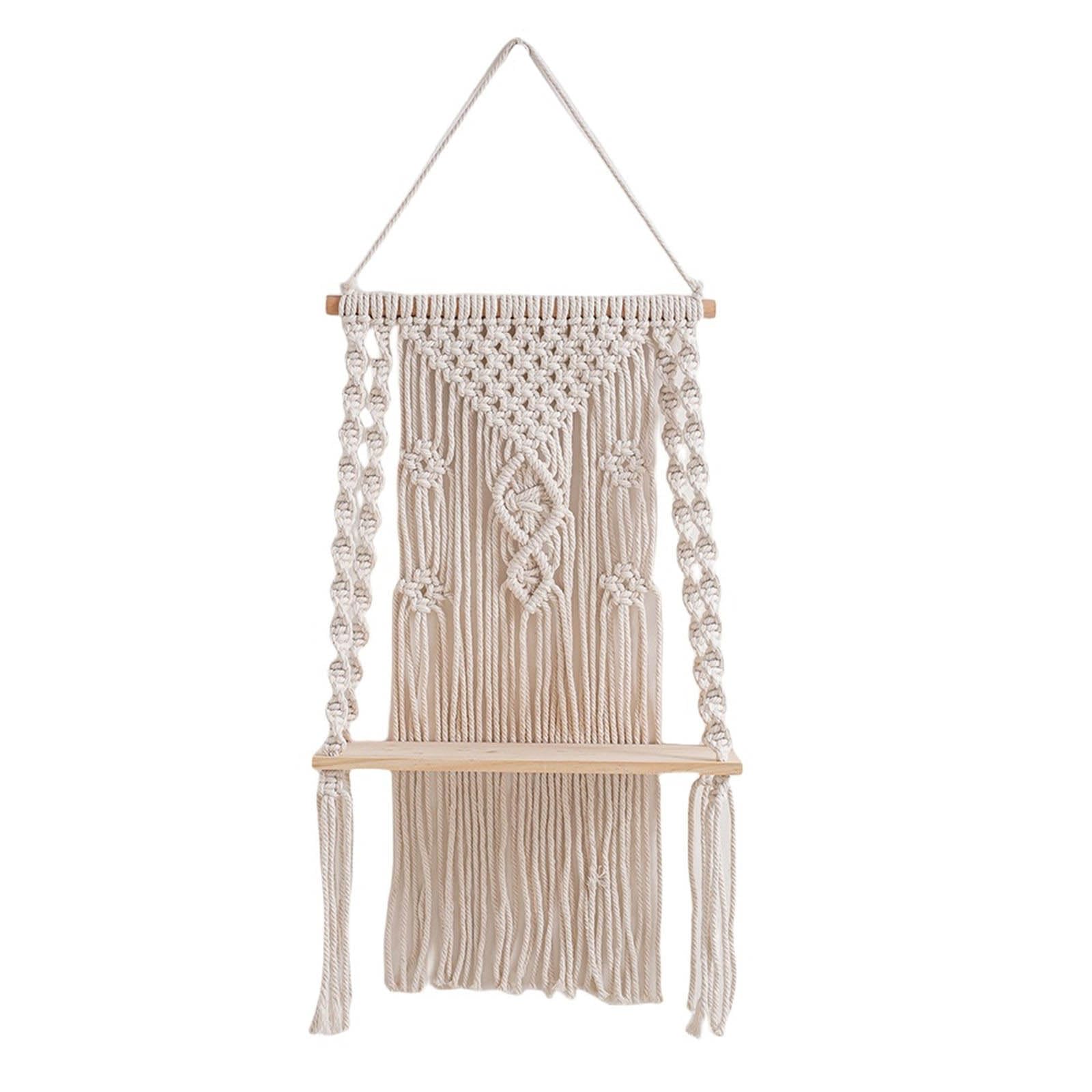 carotoe Wall Mounted Shelf Handwoven Display Stand Tassels Tapestry Wall Organizer Floating Shelf Versatile Rack Functional Mounted Rack