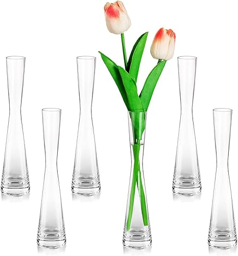Glasseam - Florero de cristal transparente, juego de 3 jarrones delgados de 9.65 pulgadas de alto, moderno, decorativo, hecho a mano, pequeños
