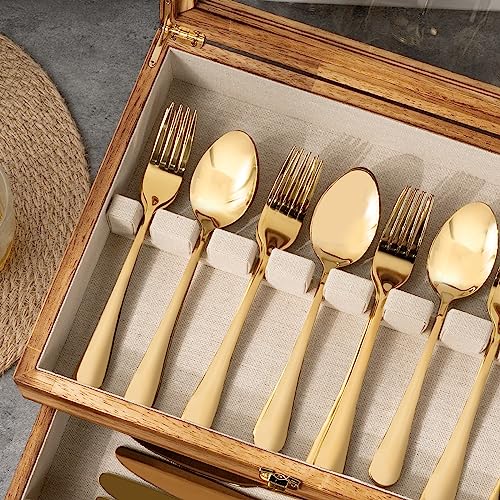Yoimori Silverware Box, 2-Layer Wooden Silverware Storage Box With Glass Lid, 14.5×10.6 Inches Vintage Style Decor Flatware Storage Case For Fine Flatware & Utensils thumb #5