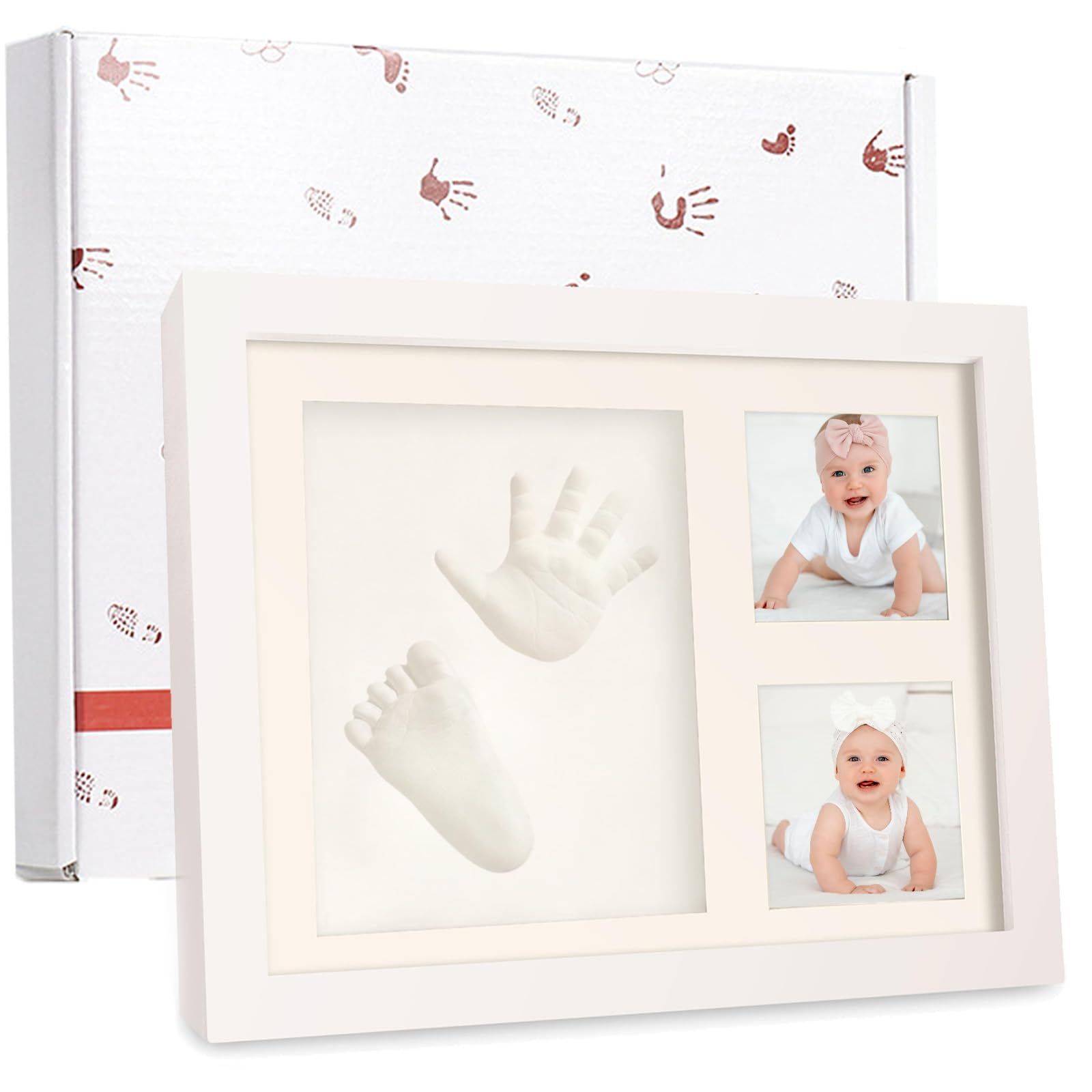 Baby Handprint & Footprint Kit - Newborn Baby Girls & Boys Photo Frame, Shower Gift, Memory Art for Nursery Decor