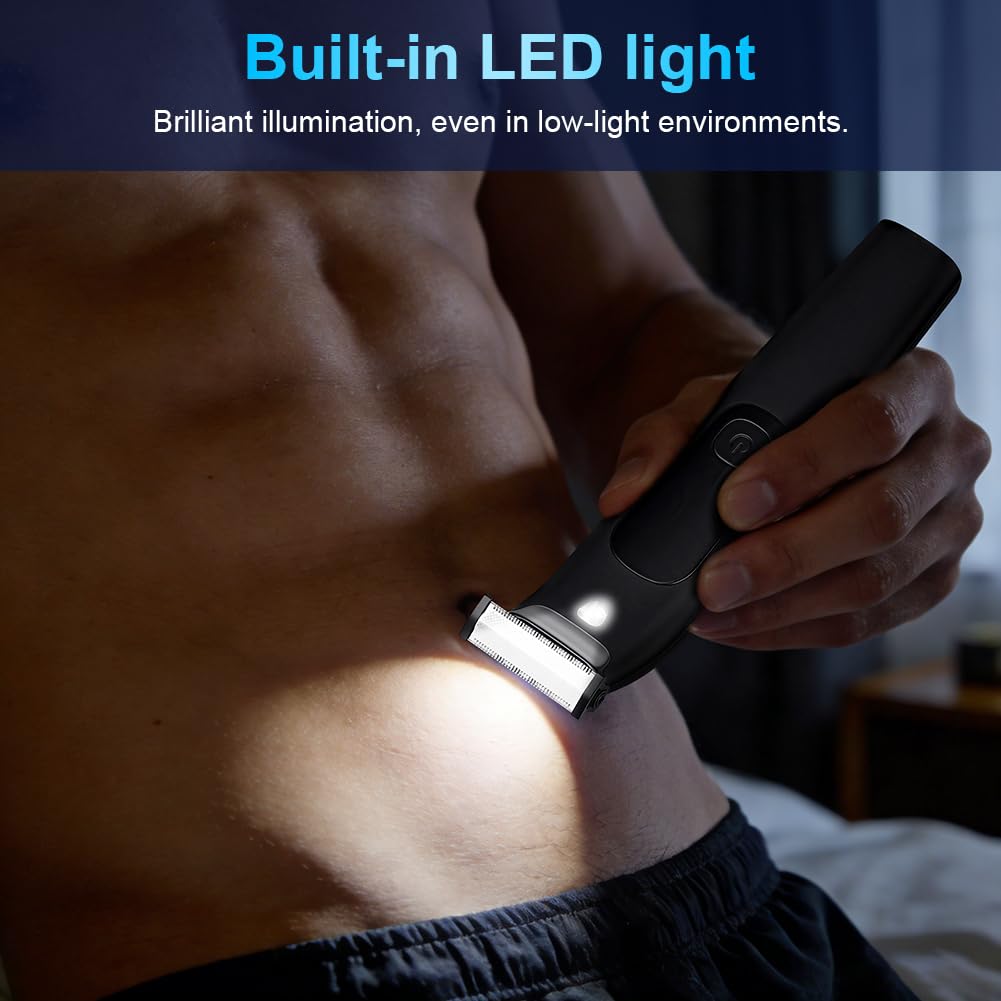 Tondeuse Corps Homme,Tondeuse Intime Homme avec écran LED,Rechargeable par USB-C,IPX7 Rasoir Intime Étanche Wet & Dry pour Aisselles,visage,maillot,poils