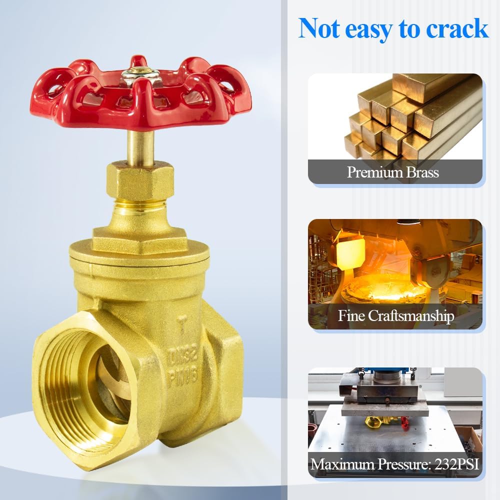 WiseWater Válvula de compuerta de latón NPT de 2 pulgadas, válvula giratoria manual de flujo bidireccional para equipos mecánicos, uso doméstico industrial (DN50)
