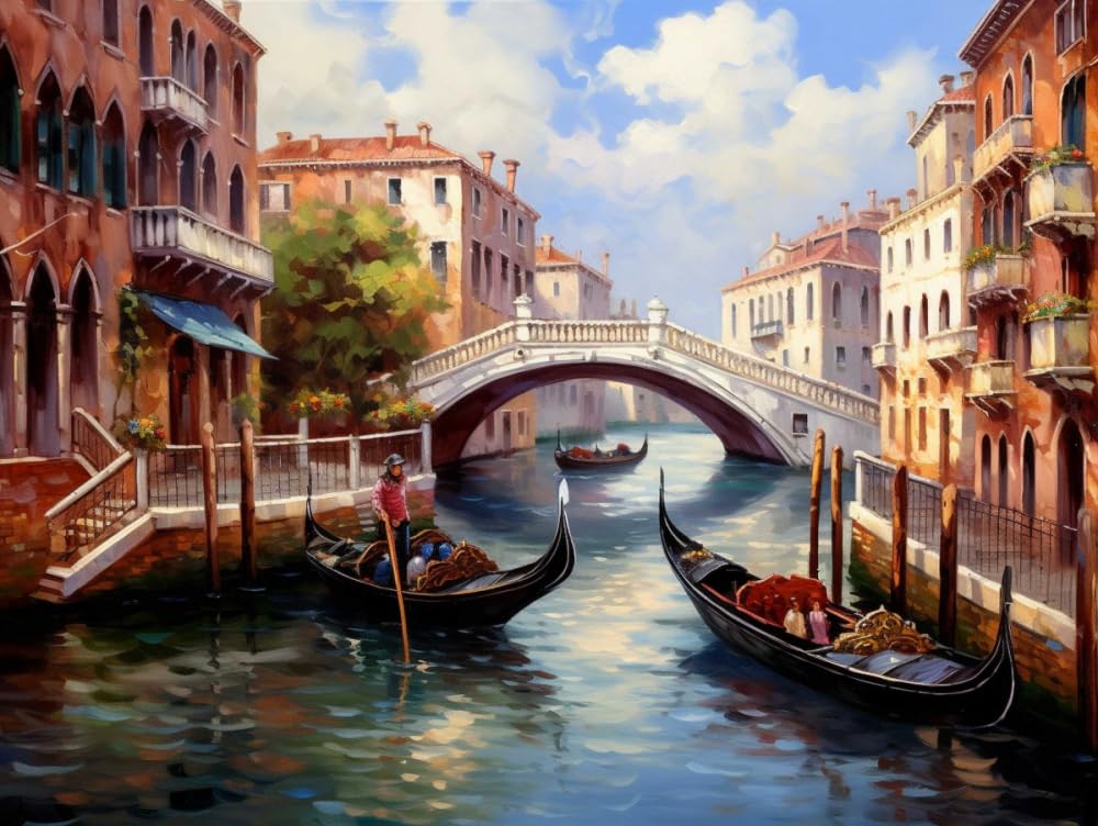 RKFLGEW Juego De Bordado De Cuentas Diy，Kit De Bordado De Cuentas De Ciudad De Agua，Pintura Al Óleo De Paisaje，Punto De Cruz，Kit De Tapiz Artesanal，Patrón De Costura Con Cuentas 3D 40x50cm