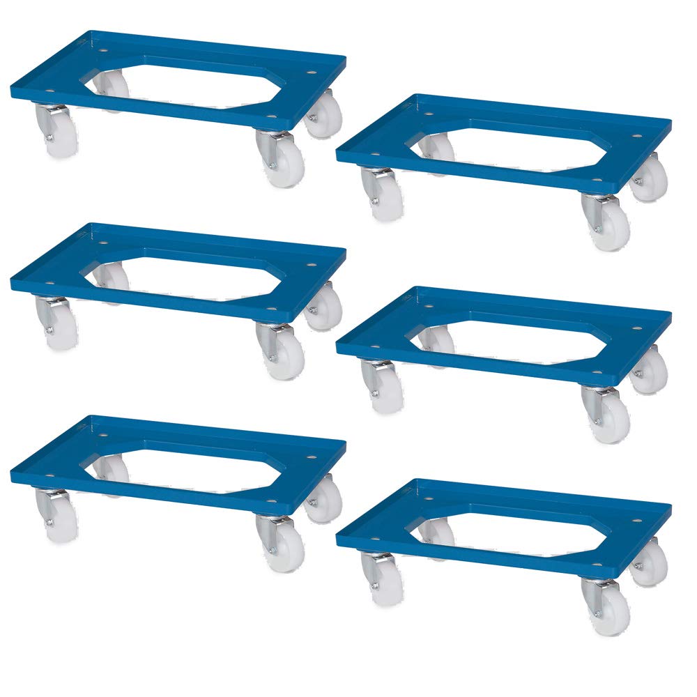 6 rodillos logísticos para contenedor europeo, 615 x 415 x 175 mm, ruedas de plástico blancas, color azul