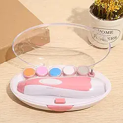 Cortador e Lixa de Unha Elétrico para Bebês e Adultos, 6 em 1, com Luz LED e Motor Silencioso, Rosa