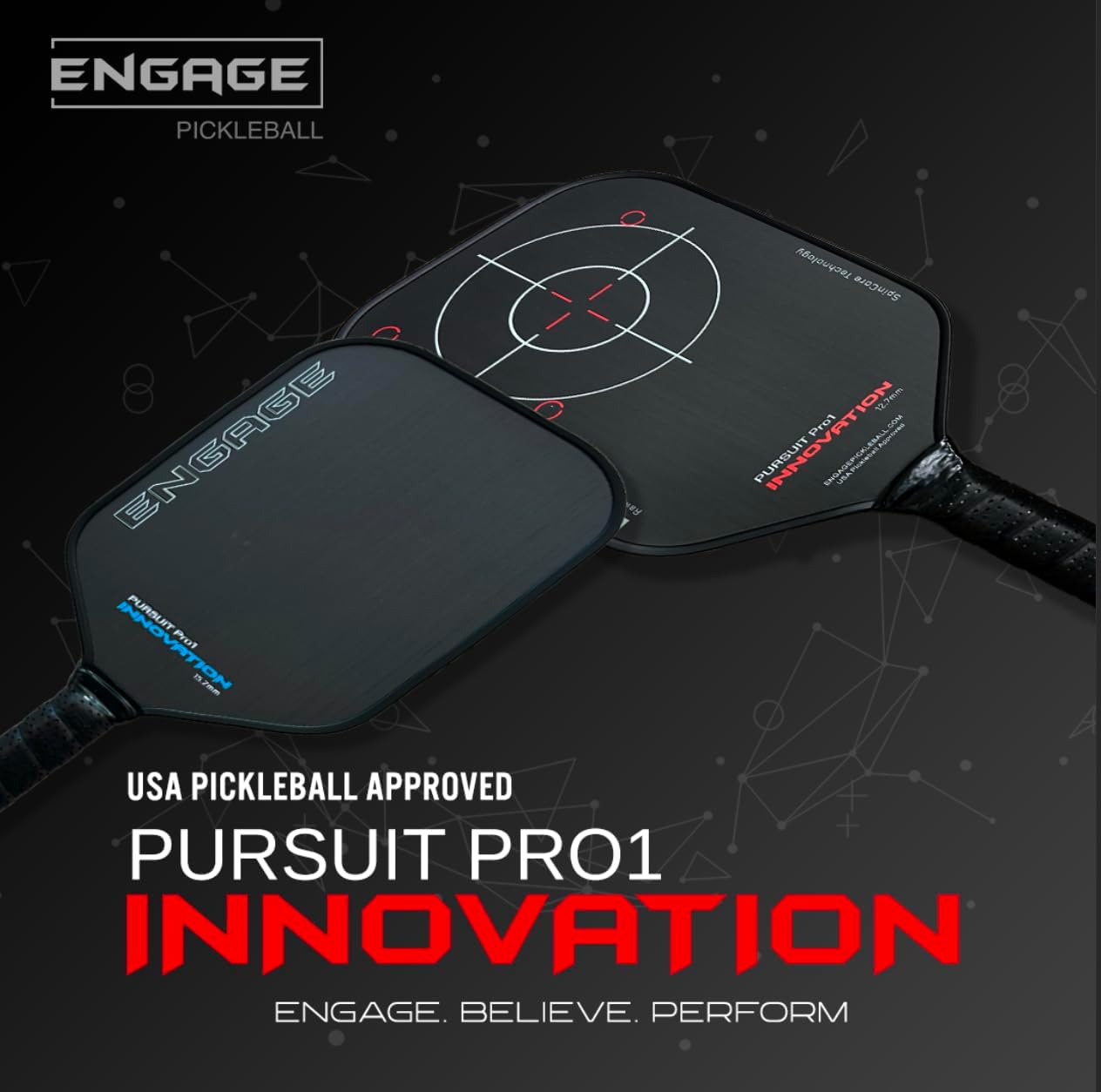 Engage Pursuit Pro1 Pickleball Paddle | Raw Carbon Fiber | Extreme Power, Spin & Dwell Time | Designed for Aggressive Power Players