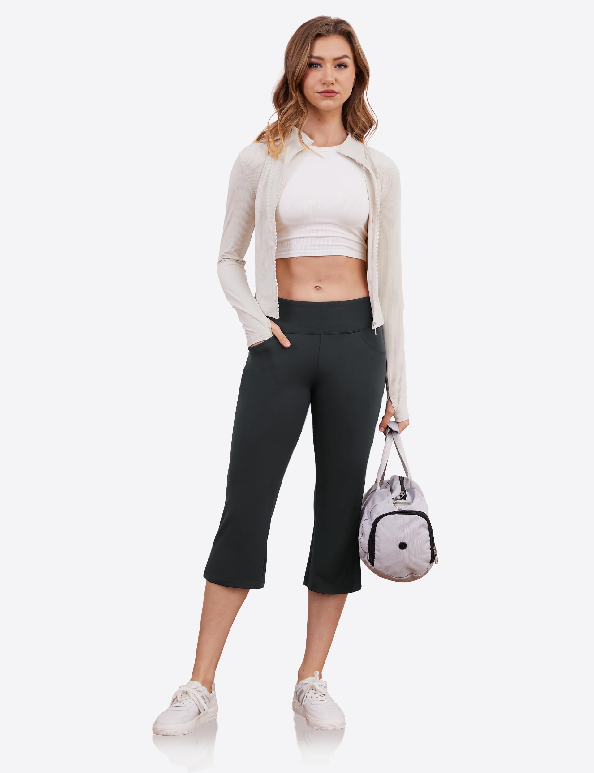 MOVE BEYOND Pantalones y Pantalones Piratas de Yoga Bootcut para Mujer con 4 Bolsillos Pantalón Corte de Bota de Cintura Alta para Vestir Pilates Fitness Entrenamiento