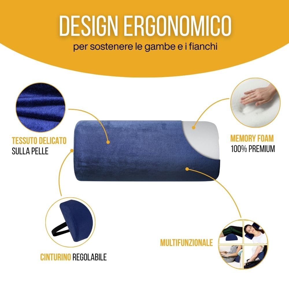 Inphysio® Mezzo Cuscino per Sostegno Lombare, Cuscino Ergonomico Multifunzione, Cuscino Memory Foam, Cuscino Lombare per l'Auto, Sedia da Ufficio, Antidolore, Ipoallergenico, 42 x 18 x 10 cm