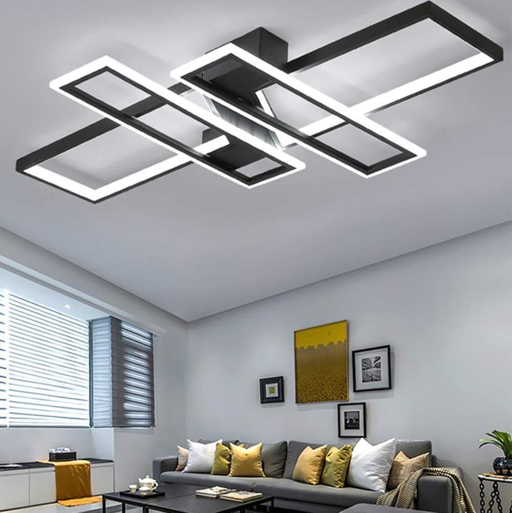 Woonkamer Plafondlampen LED Moderne Plafondlamp Creativiteit Rechthoek Plafondlicht Dimbaar Licht Kleur en Helderheid 3000K-6000K Met Afstandsbediening Acryl Lampenkap Slaapkamerverlichting,Black,ø140cm