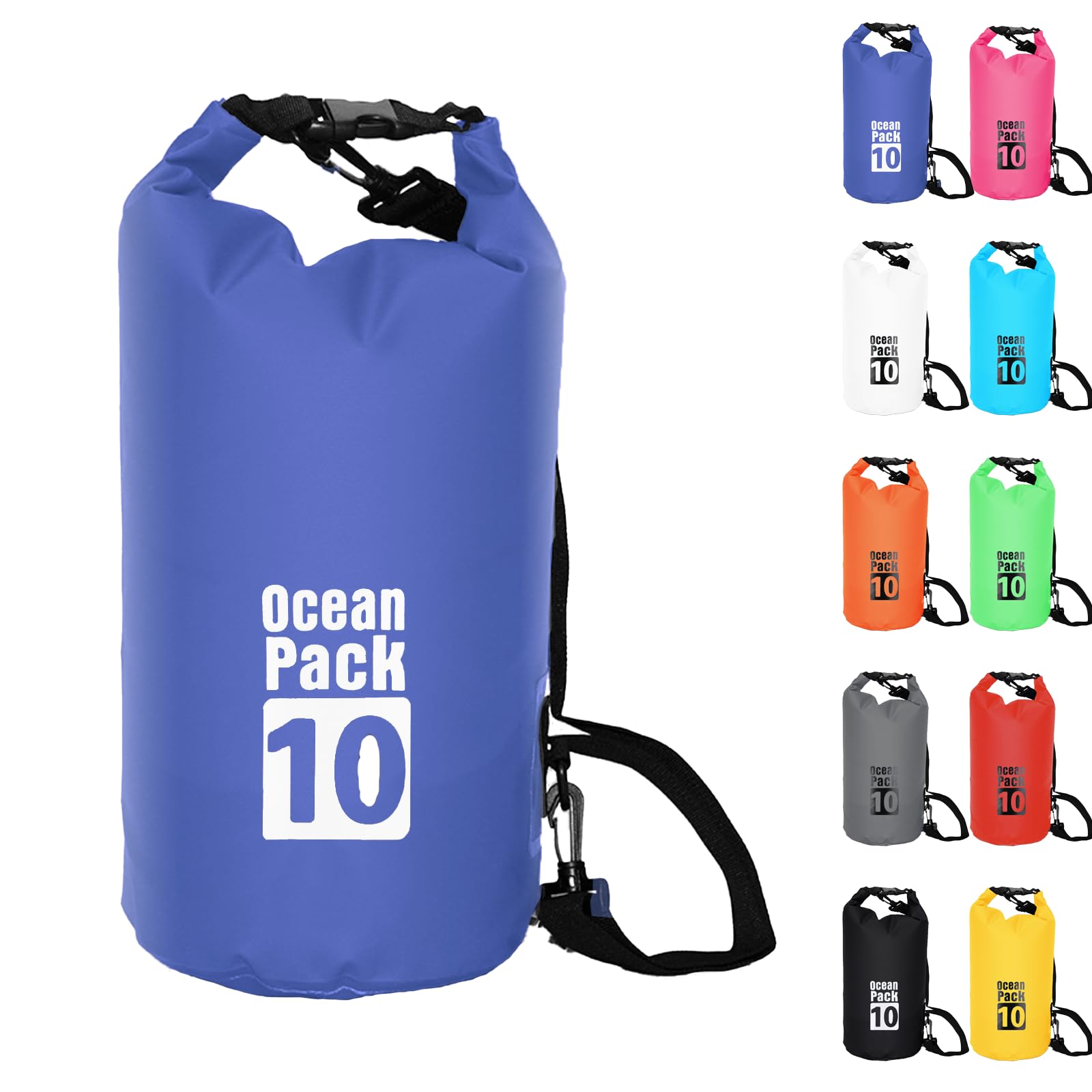 POPOYU 10L Borsa Impermeabile,Blu Waterproof Zaino Impermeabile Sacco Impermeabile con Tracolla Regolabile,2L/5L/10L/15L/20L/30L Dry Bag per Outdoor Sport Acquatici,Barca, Pesca, Rafting, Nuoto