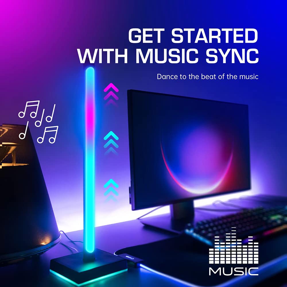 Listwy świetlne RGB do gier, dynamiczne kolory Inteligentne diody LED z aplikacją i 3 przyciskami Sterowanie nastrojową lampą na biurko Synchronizacja muzyki do pokoju gier,