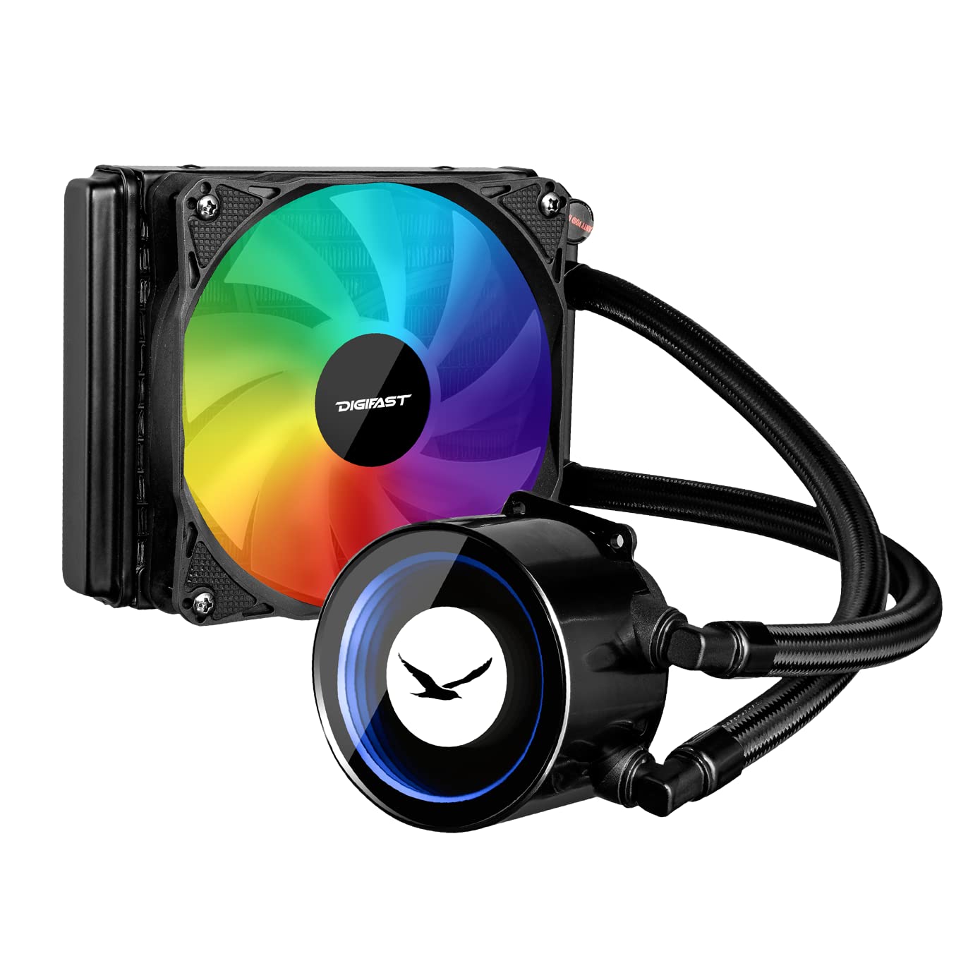 Digifast AIO Notos N12 Liquid CPU Cooler, 120 mm Radiator, ARGB Heatsink, Pump and Fans, Sync Lighting for major motherboards, AMD and Intel Compatible