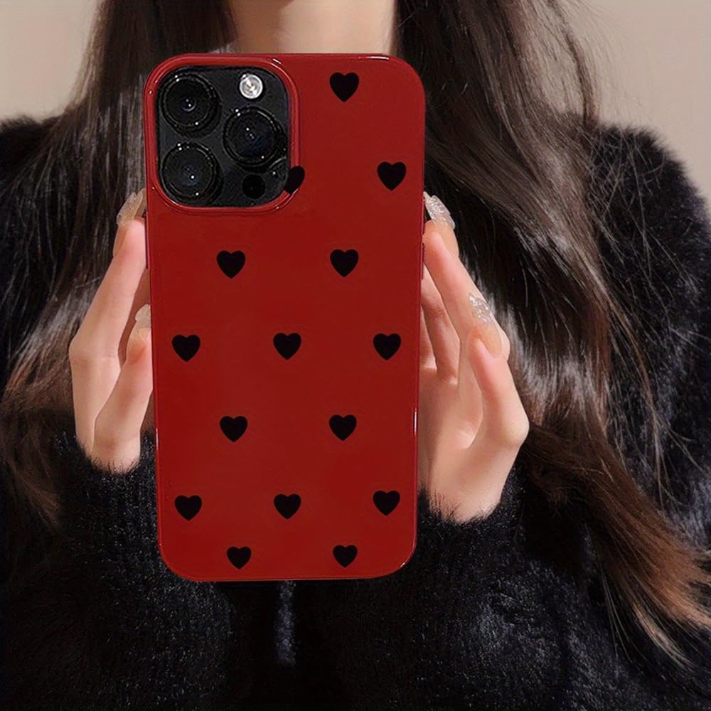 Wine red Big Hole Black Heart Drop Proof Phone case TPU