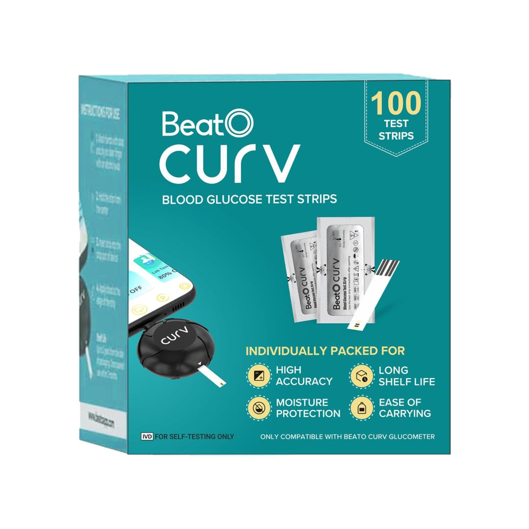 BeatO CURV - Glucometer Test Strips | Blood Glucose Test Strips for Sugar Machine (100 Test Strips Only)