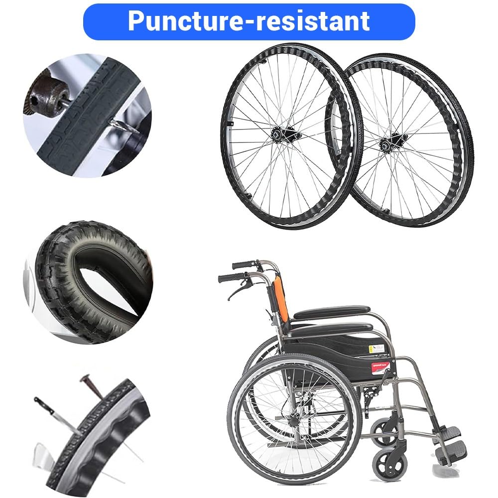 Ruedas Para Sillas De Ruedas 20 22 24 Pulgadas Rueda De Poliuretano Sólido De Repuesto A Prueba De Pinchazos, Accesorios Recambio De Ruedas(Black,2Pcs-22in/55cm)