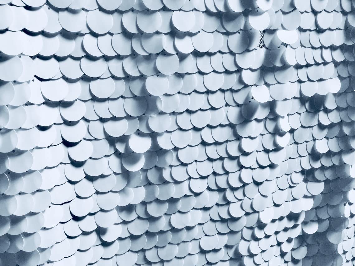 LushFabric 18mm Large Sequin Fabric Material 2 Way Stretch Wedding Dress Backdrop 130cm Wide Sparkling Sequins (Sold by The metre) (White)