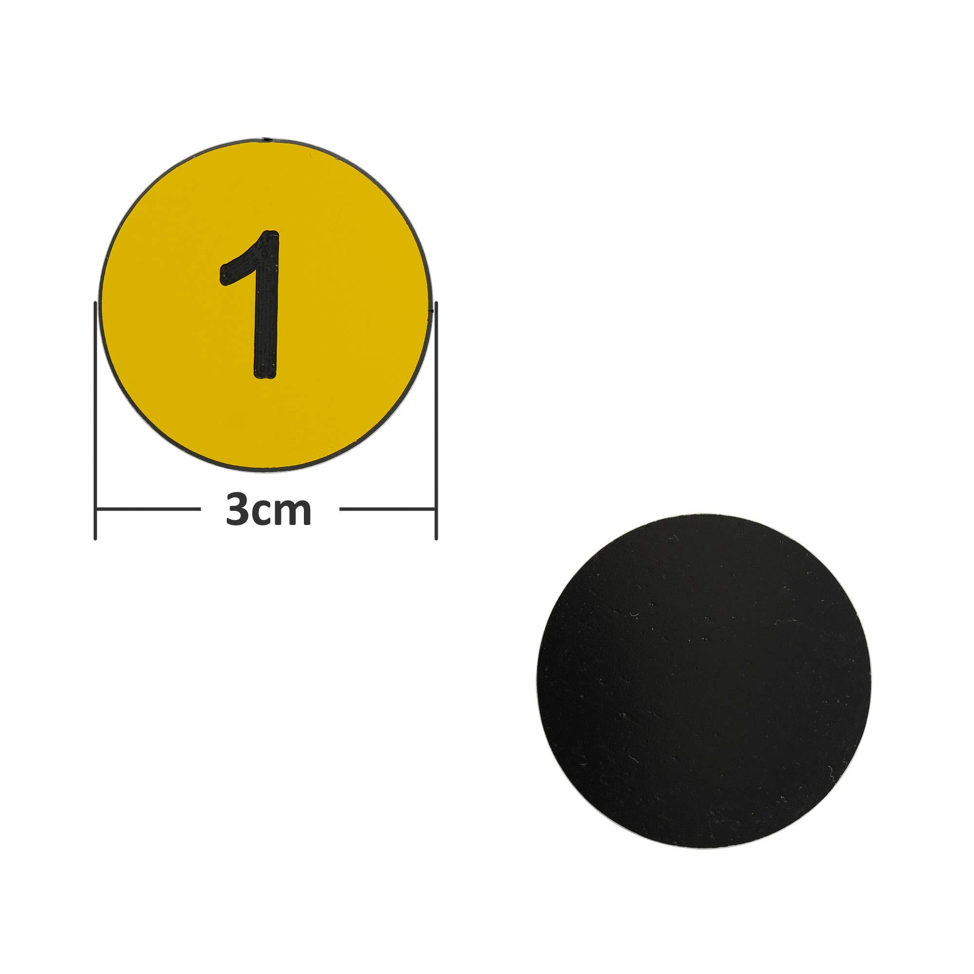 StayMax Engraved Numbered Tags Without Hole (1-100, Yellow) - 100 Labels, Round, Plastic, Uncoated, 1.18" DIA, Tag - Image 2