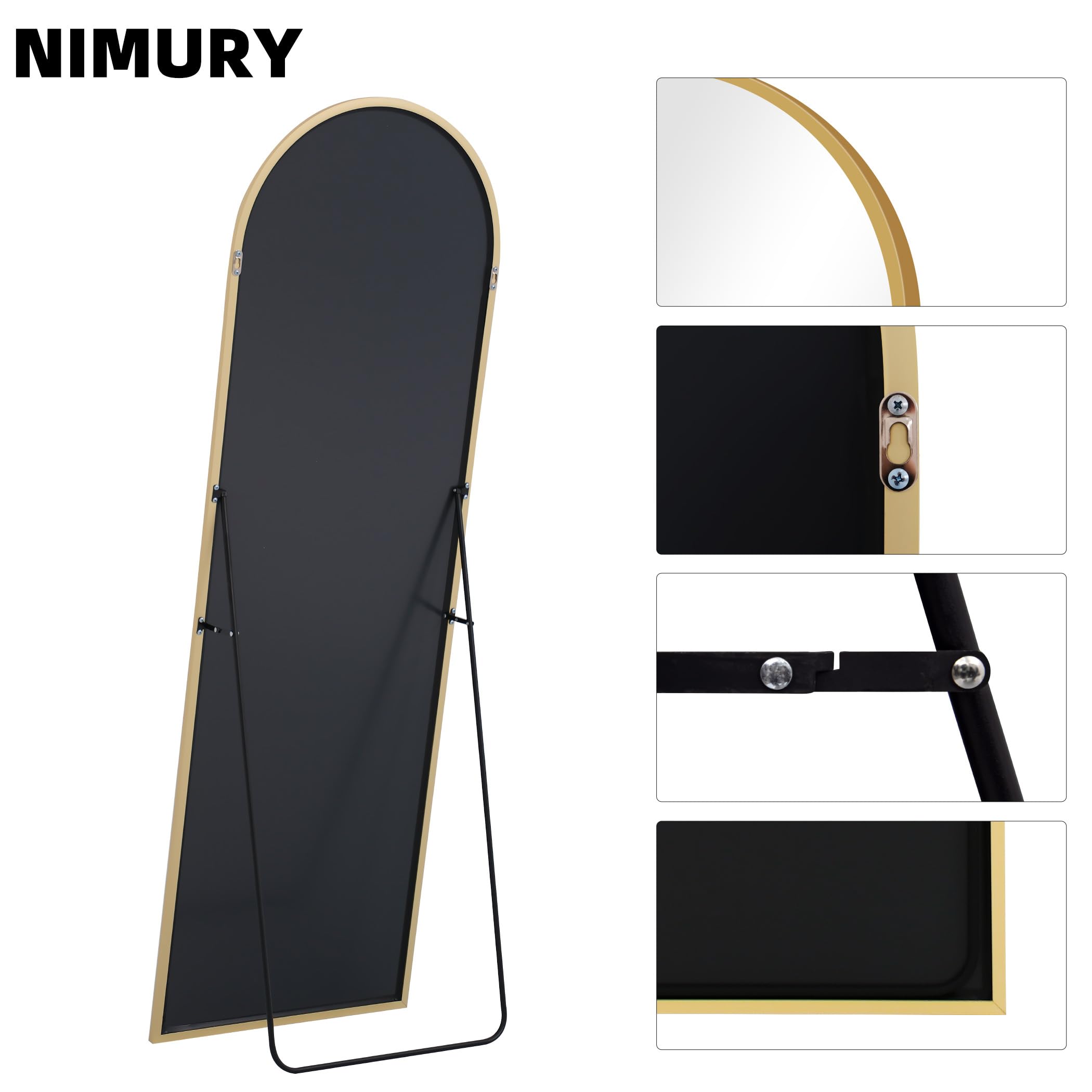 NASSYOU Specchio da Terra, 192 x 85 cm Specchio ad Arco con Cornice in Alluminio Oro per Bagno, Camera da Letto, Ingresso e Corridoio