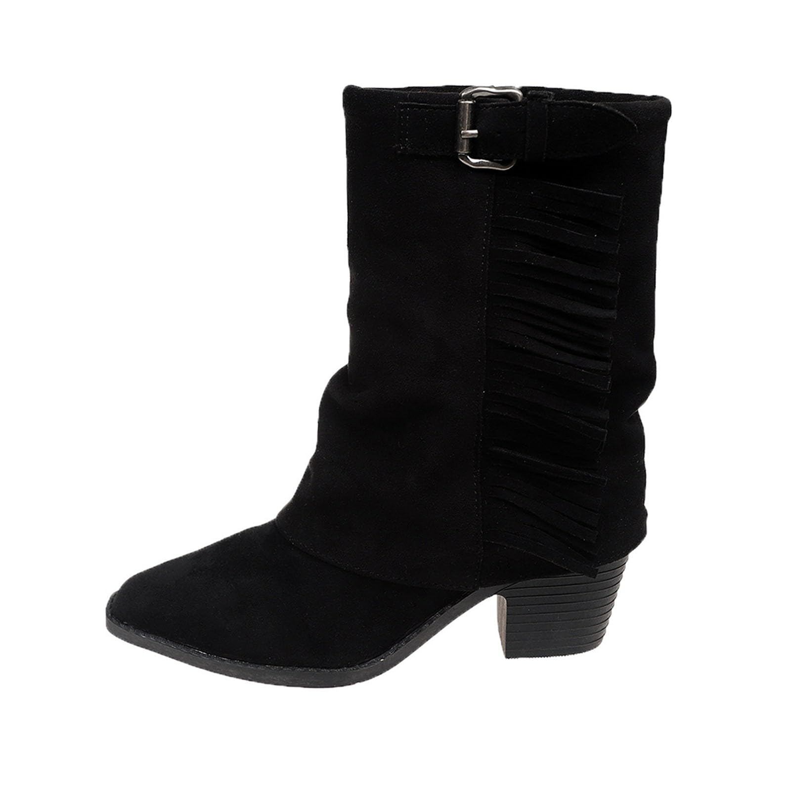 Botas por Encima de la Rodilla Botas Elegantes de Media caña con Flecos Estilo Western y tacón Grueso para