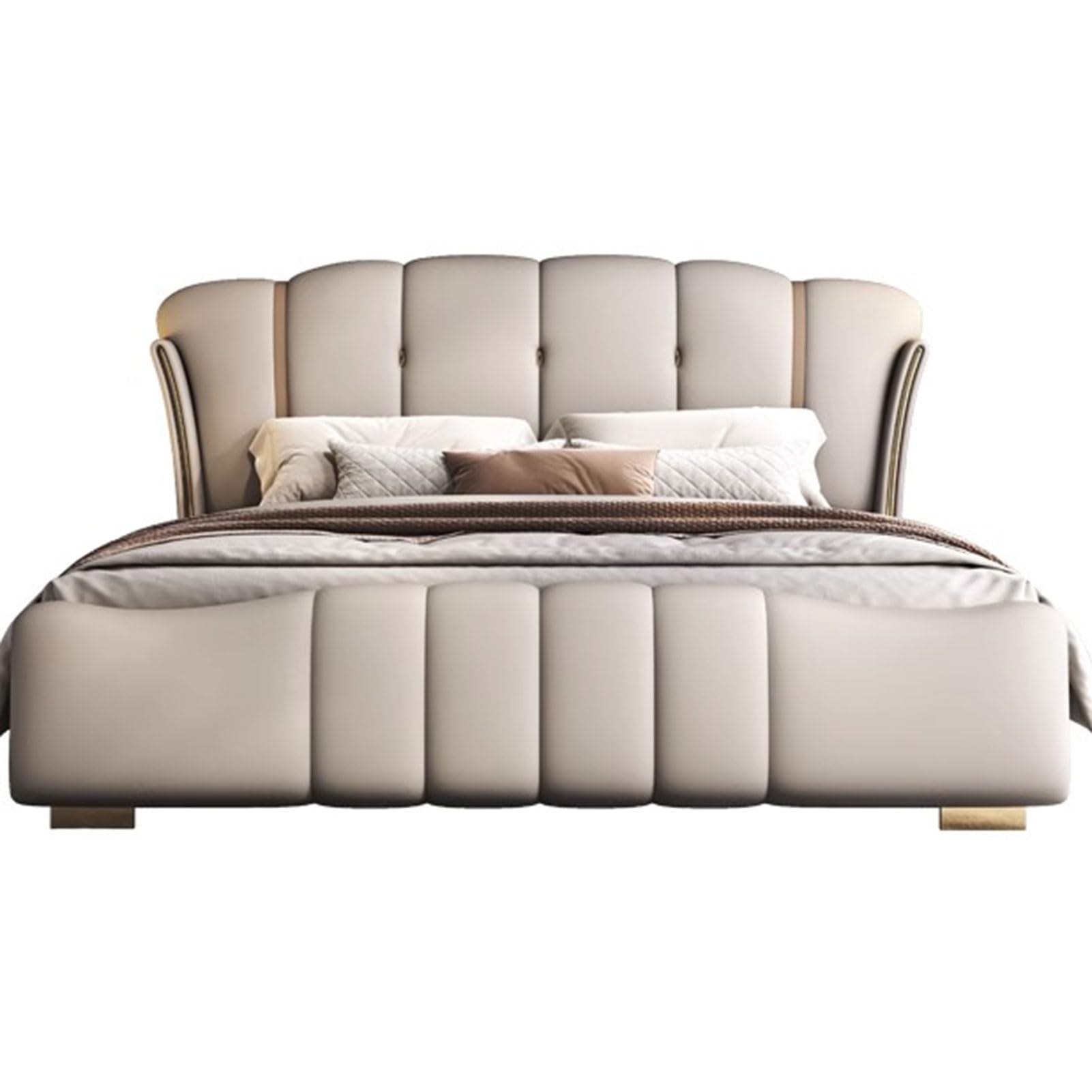 Modern Light Luxury Queen Size Platform Bed King Size Upholstered Platform Bed Frame with Heavy Duty Wooden Slat