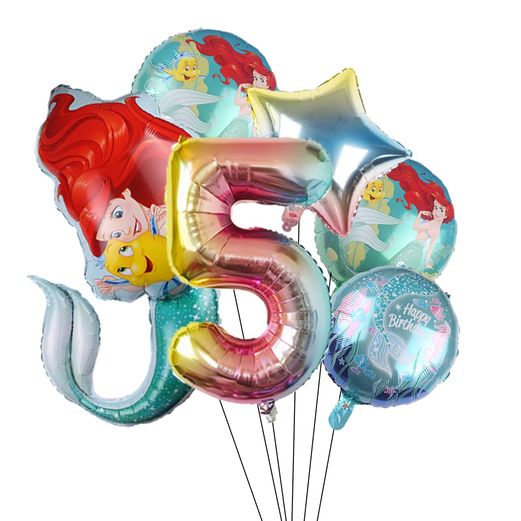 Meerjungfrau Geburtstagsdeko Set - 5 Jahre Ballons Mit Zahl & Konfetti