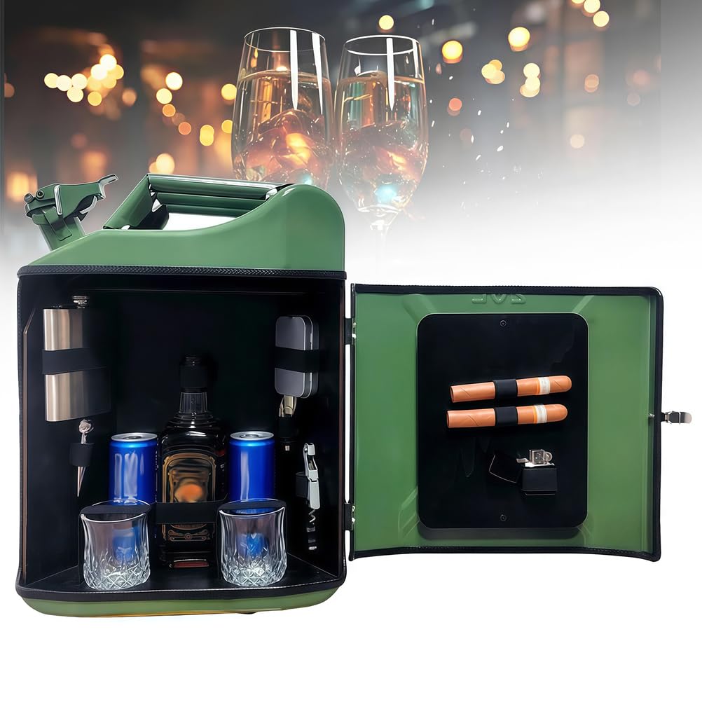 Kanister-Bar 20L, Benzin-Kanister Mini-Bar, Mini-Mobilbar Set, mit Zigarrenfach, Schloss & Schlüssel, Personalisierte Geschenke für Männer, Größe: 36 x 47 x 17 cm