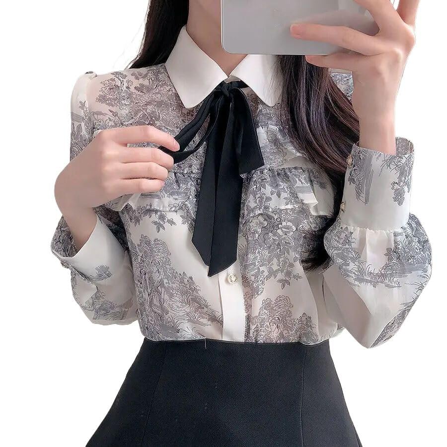 Camisas formales con volantes y pajarita para mujer